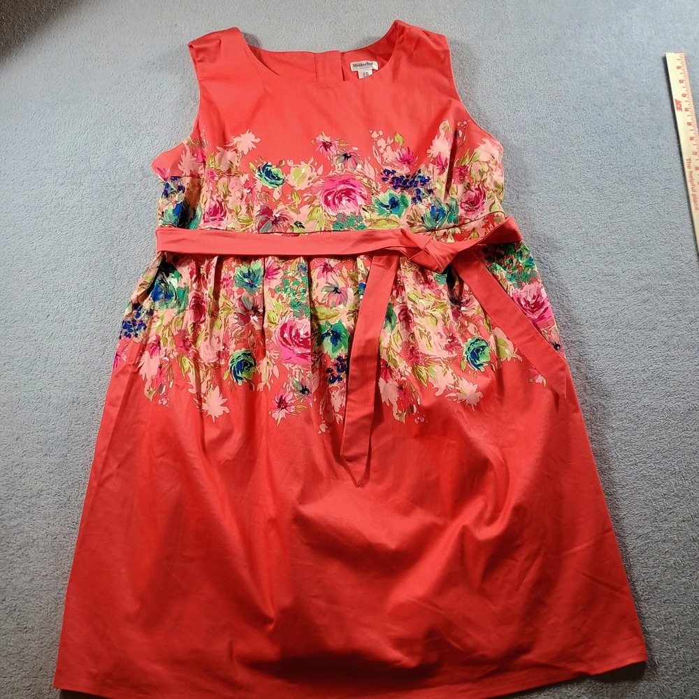 Motherhood Women Maternity Floral Sleeveless Dress Coral‎ XL Tie Waist